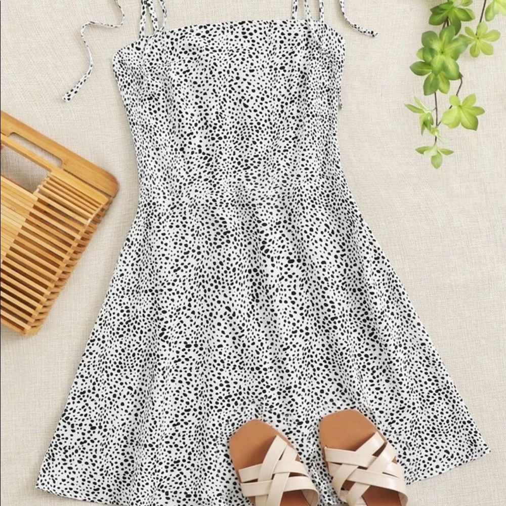 Shein-knot stap Black dalmatian pattern slip dress